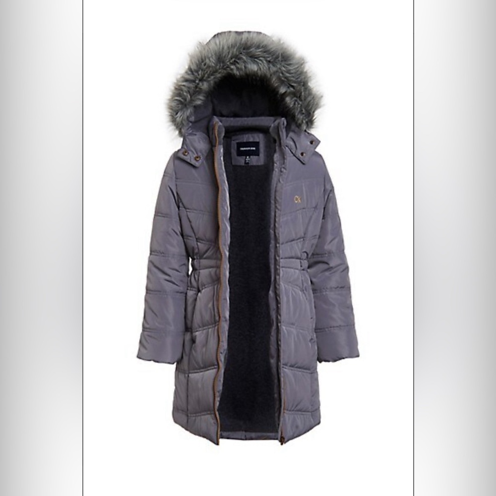Girl's Faux Fur-Trim Hooded Long Puffer Coat